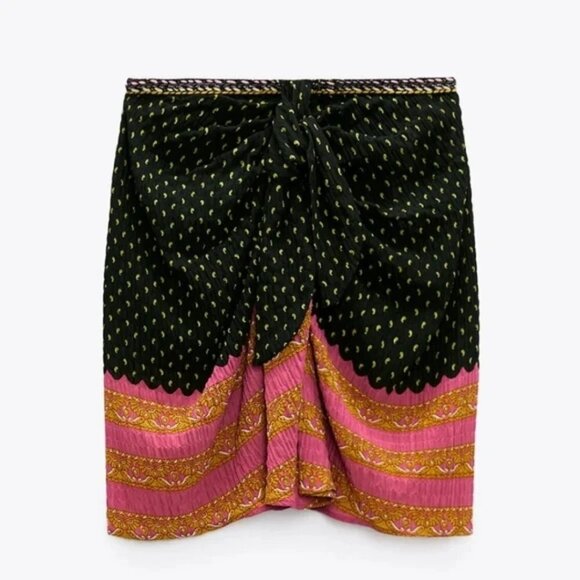 NWOT Zara multicolour dual print boho-inspired mini skirt w/ trim accent, XS - Picture 10 of 16